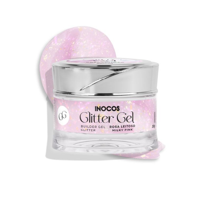 INOCOS GEL CONSTRUÇÃO GLITTER GEL ROSA LEITOSO 30GR